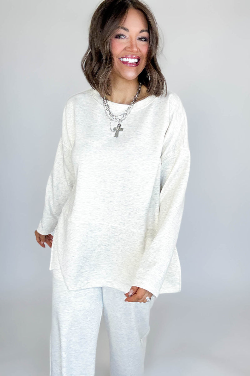 Heather Vanilla Scuba Side Slit Top