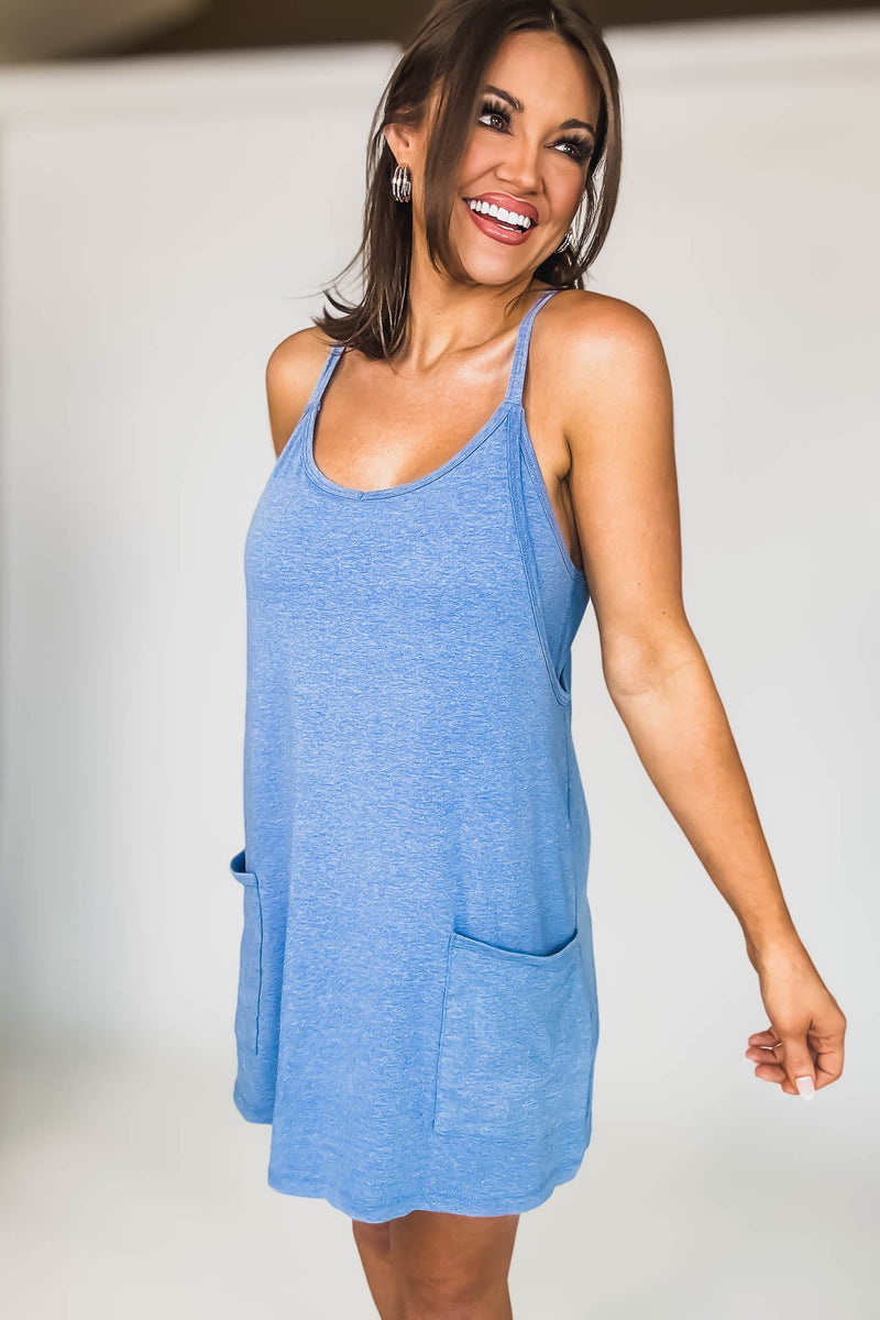 Vicky Classic Blue Mini Dress With Built In Romper