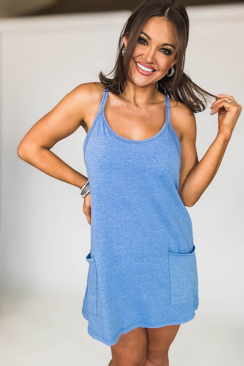 Vicky Classic Blue Mini Dress With Built In Romper
