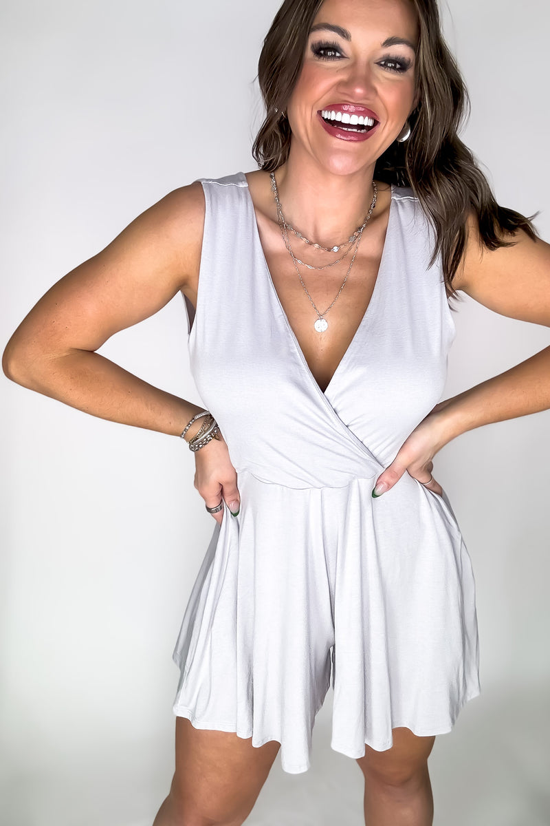 Confident Strides Light Grey Surplice Neckline Sleeveless Romper