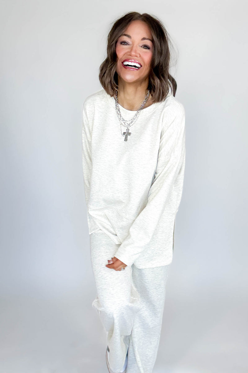 Heather Vanilla Scuba Side Slit Top