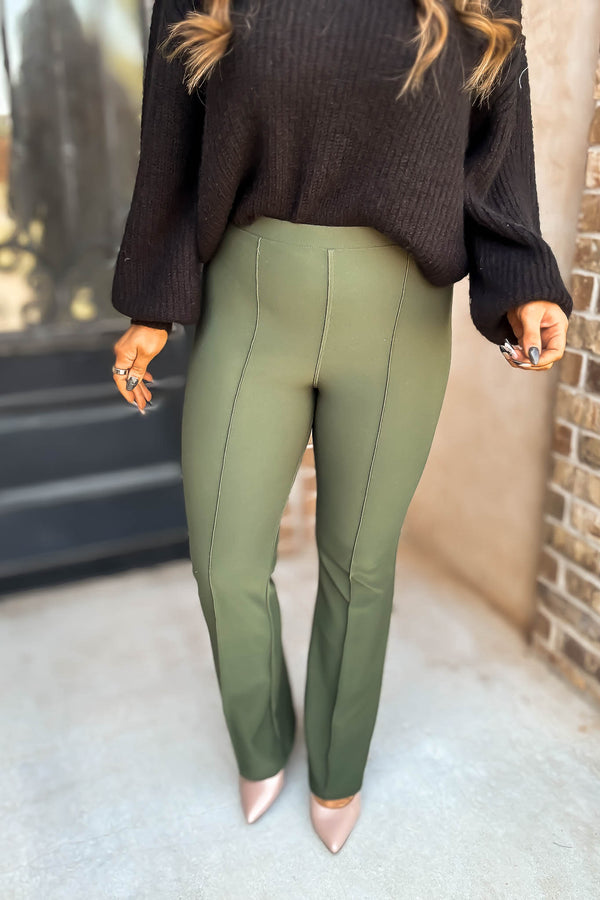 Business Casual Forest Scuba Knit High Rise Pintuck Tailored Boot Pant