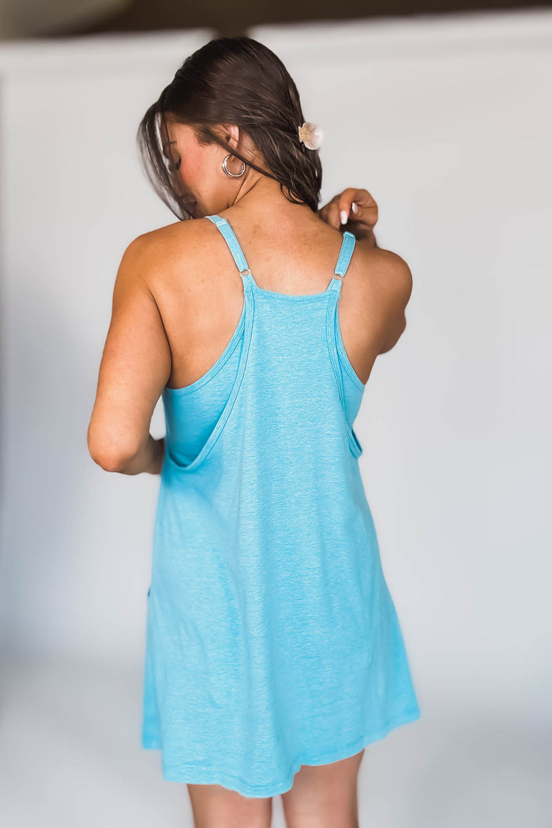 Vicky Heathered Light Teal Mini Dress With Built In Romper