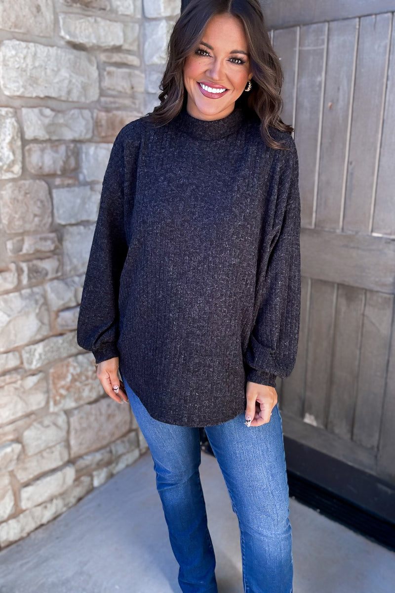 Black Ribbed Turtle Neck Sweater Top