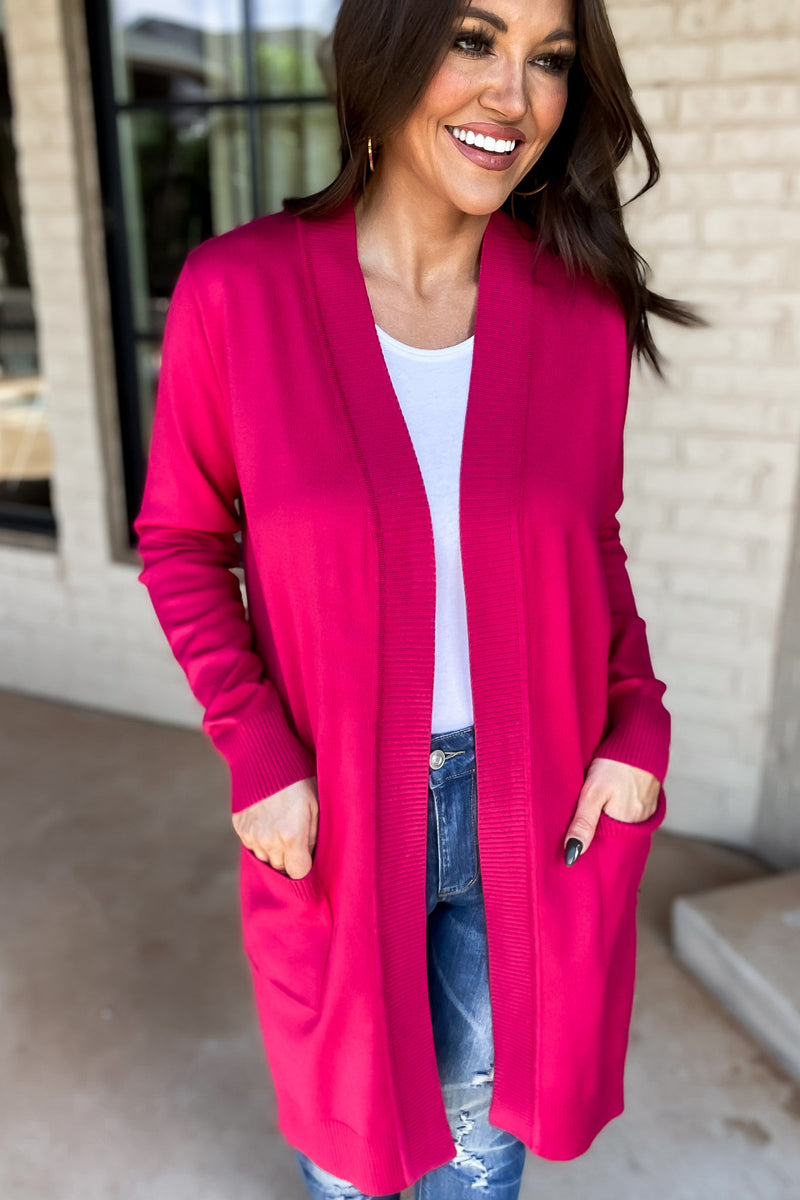 Relax More Fuchsia Cardigan