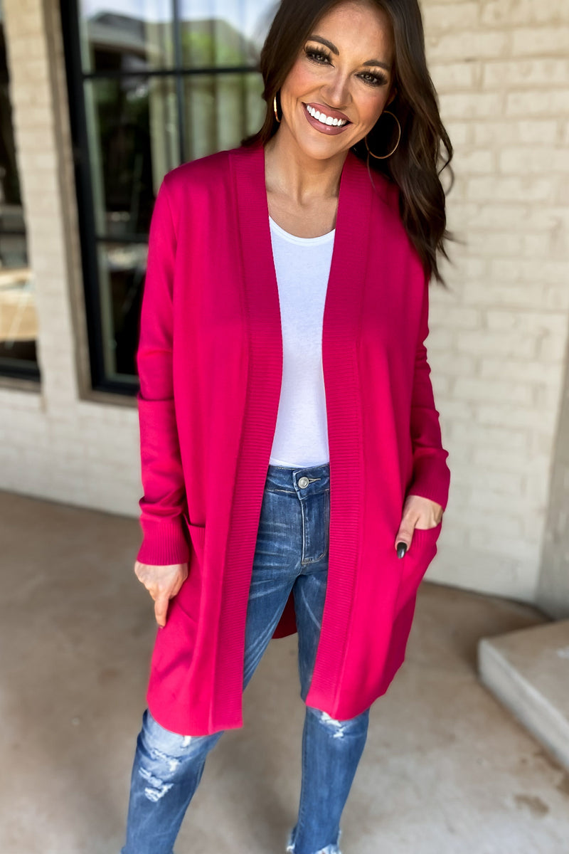 Relax More Fuchsia Cardigan