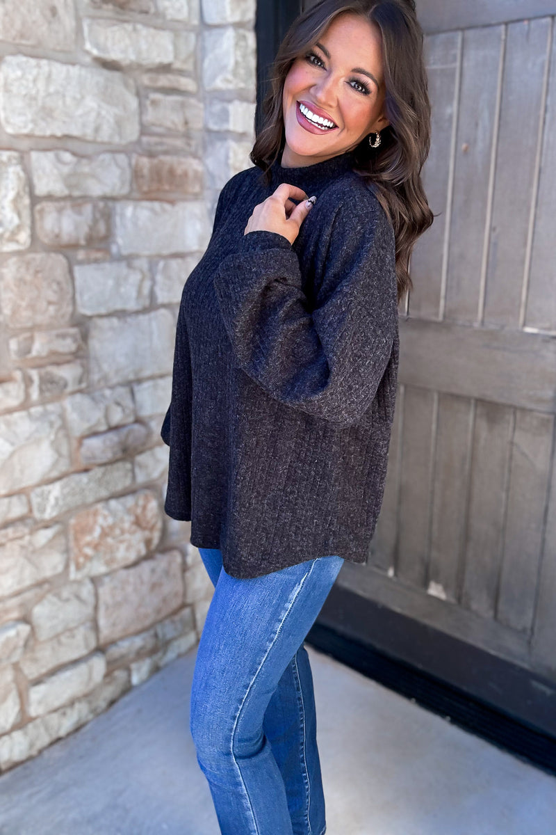 Black Ribbed Turtle Neck Sweater Top