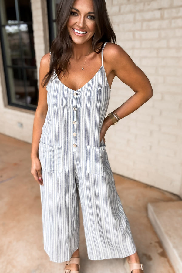 So Sunkissed Cream Indigo Jumpsuit