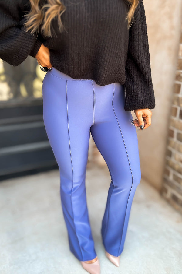 Business Casual Blue Jean Scuba Knit High Rise Pintuck Tailored Boot Pant