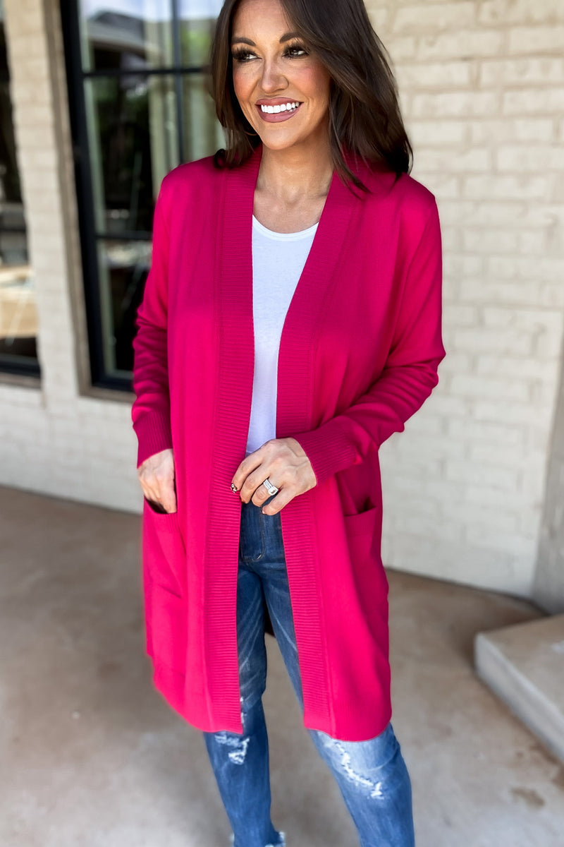 Relax More Fuchsia Cardigan