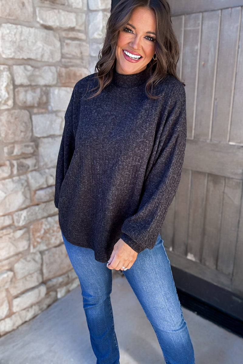 Black Ribbed Turtle Neck Sweater Top
