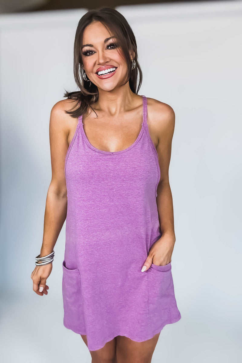 Vicky Heathered Light Plum Mini Dress With Built In Romper