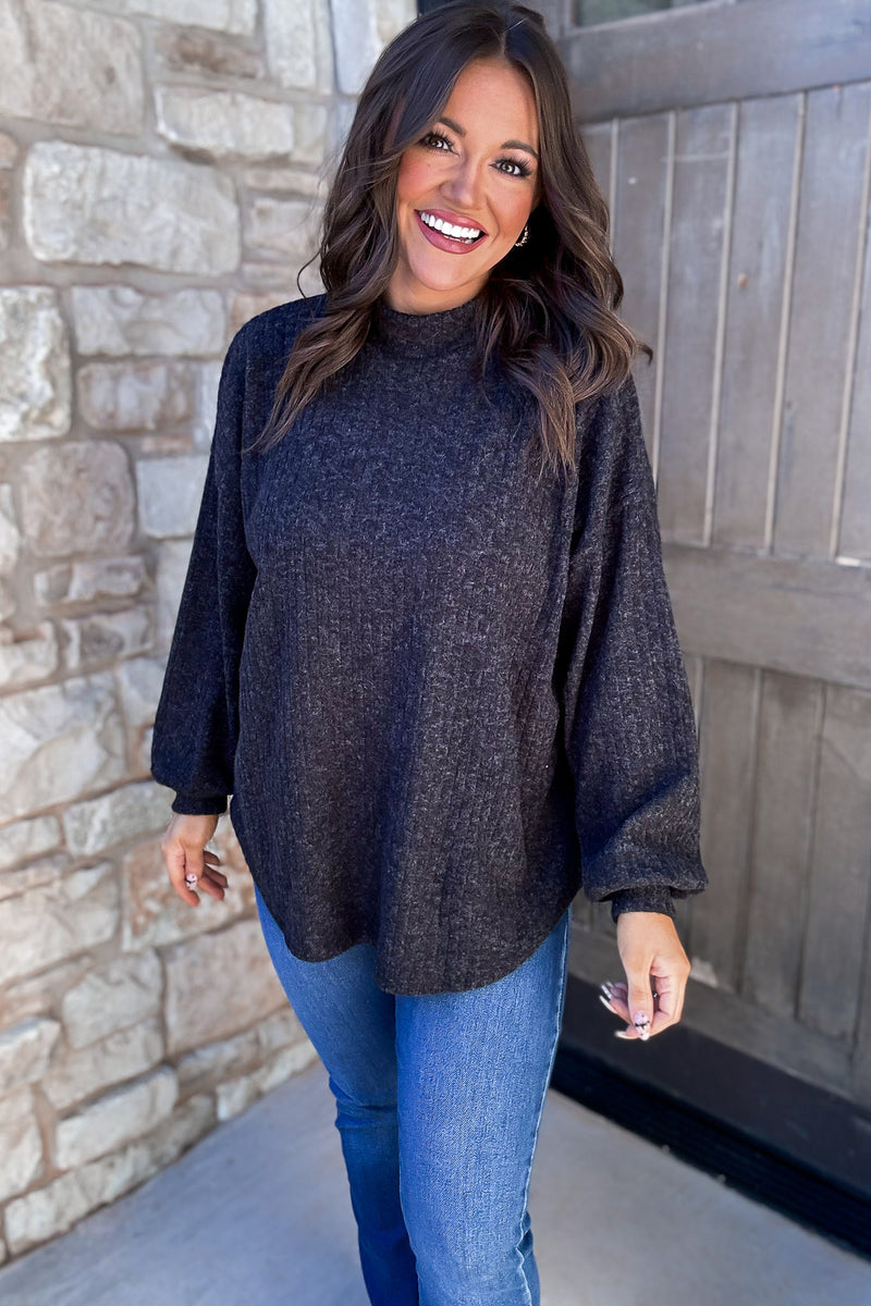 Black Ribbed Turtle Neck Sweater Top