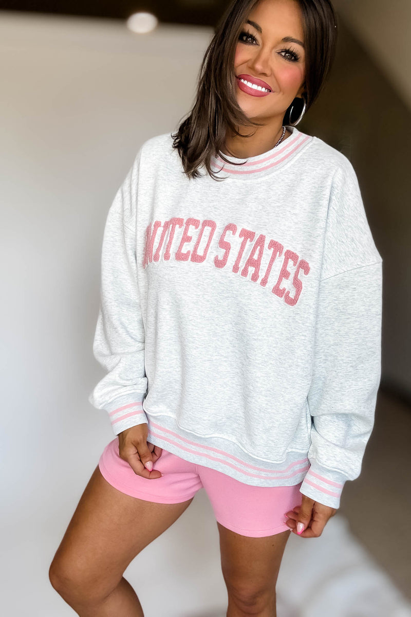 United States Light Grey Long Sleeve Crew Neck Sweatshirt