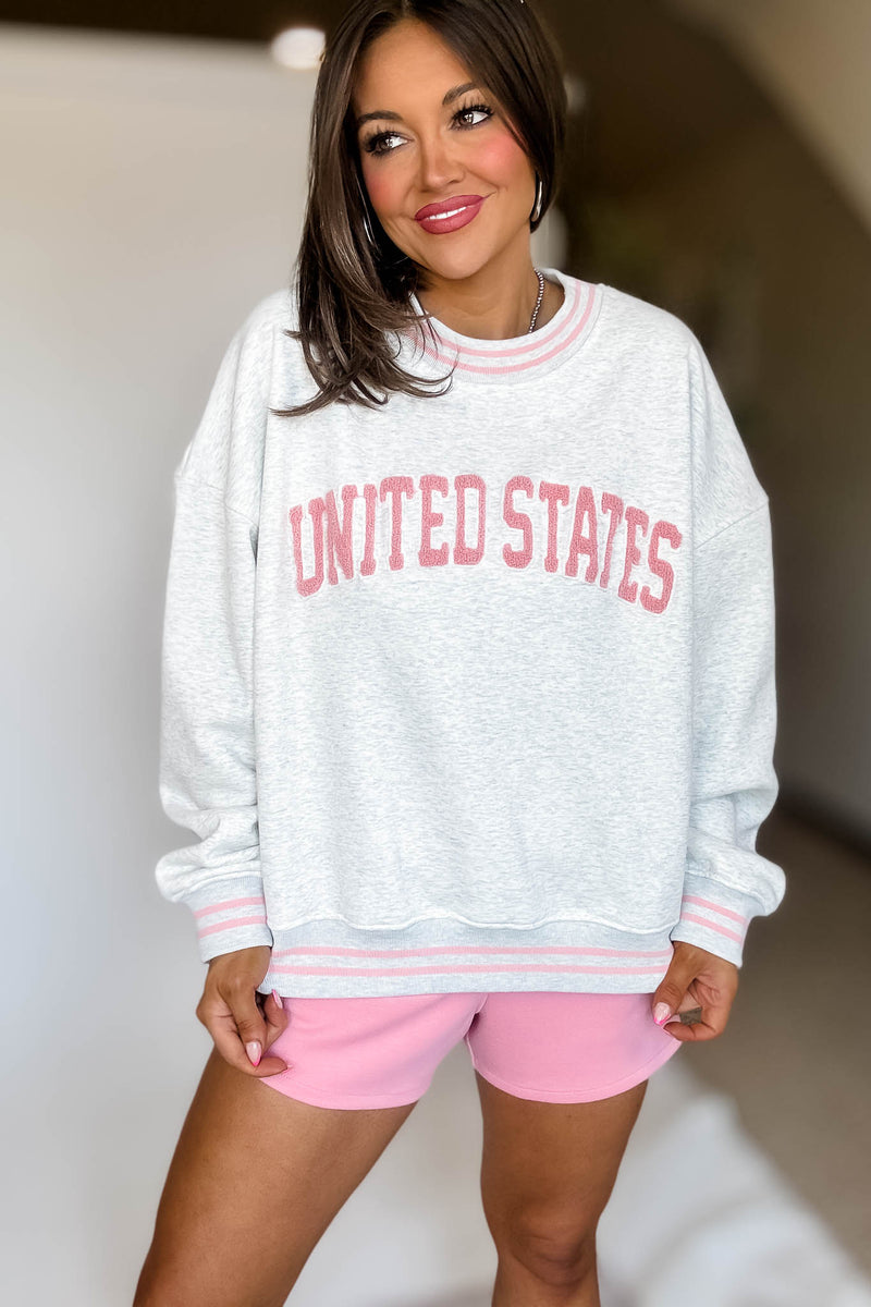 United States Light Grey Long Sleeve Crew Neck Sweatshirt