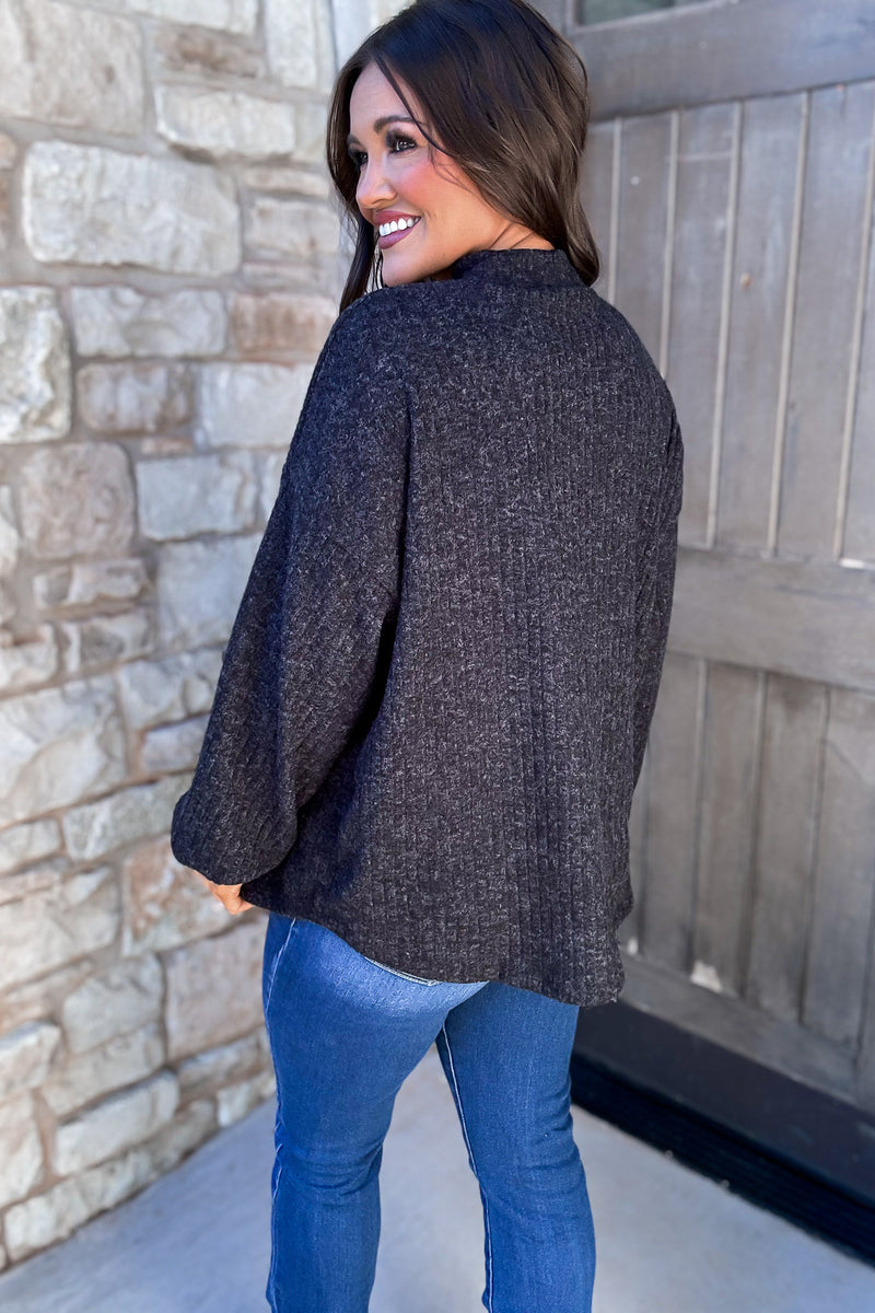 Black Ribbed Turtle Neck Sweater Top