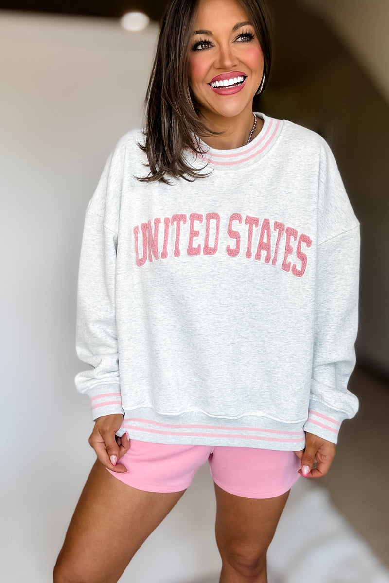 United States Light Grey Long Sleeve Crew Neck Sweatshirt