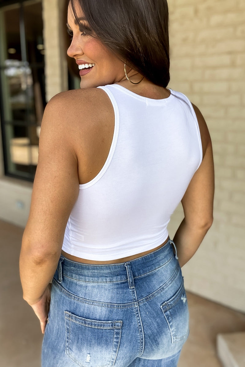 Moving On Up White Halter Neck Crop Top