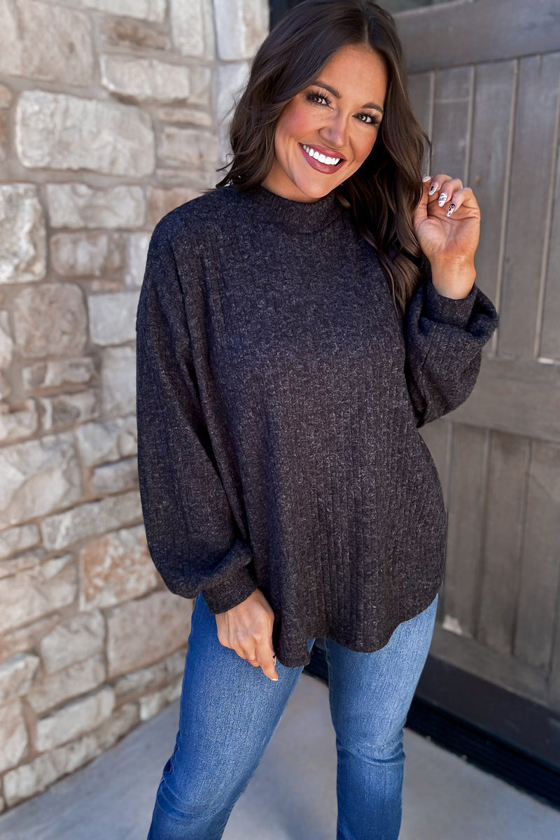 Black Ribbed Turtle Neck Sweater Top