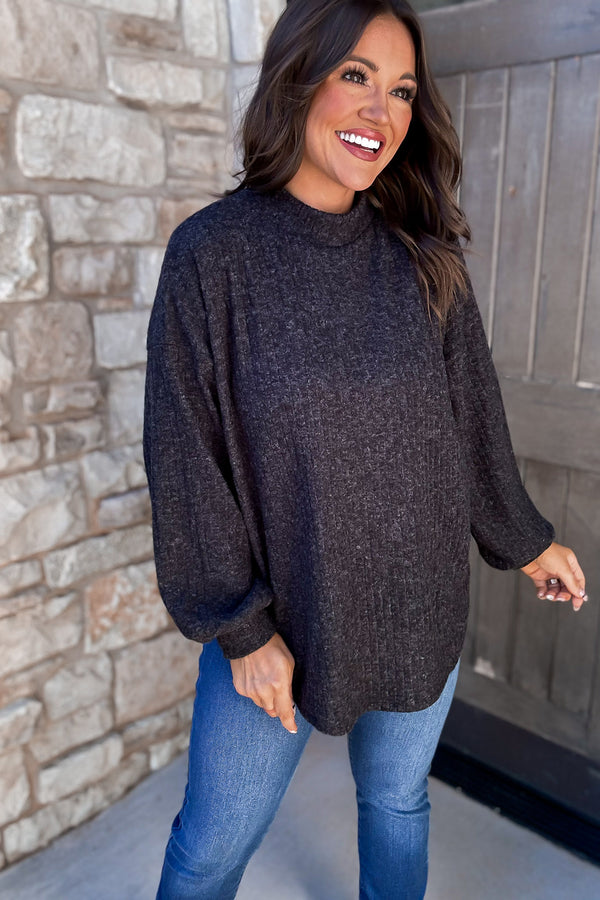 Black Ribbed Turtle Neck Sweater Top