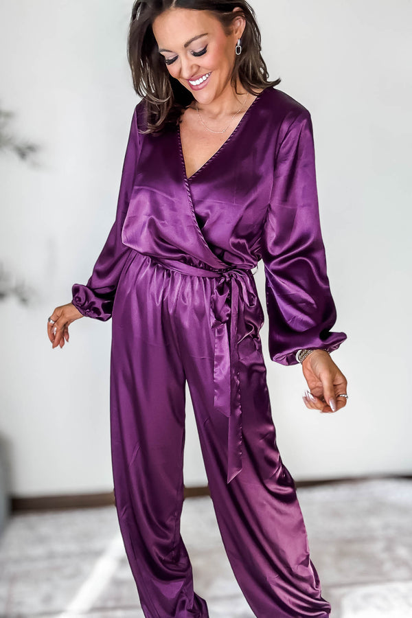 Satin Eggplant Surplus Jumpsuit
