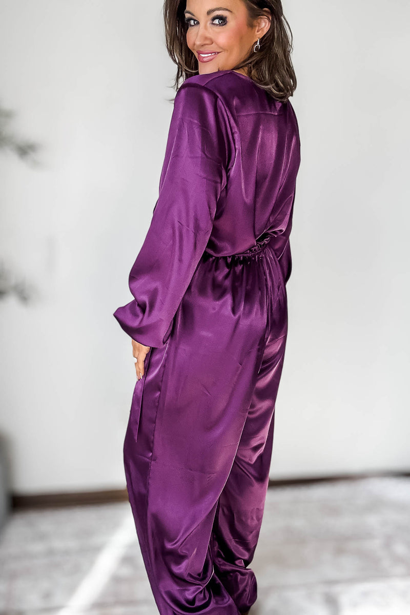 Satin Eggplant Surplus Jumpsuit