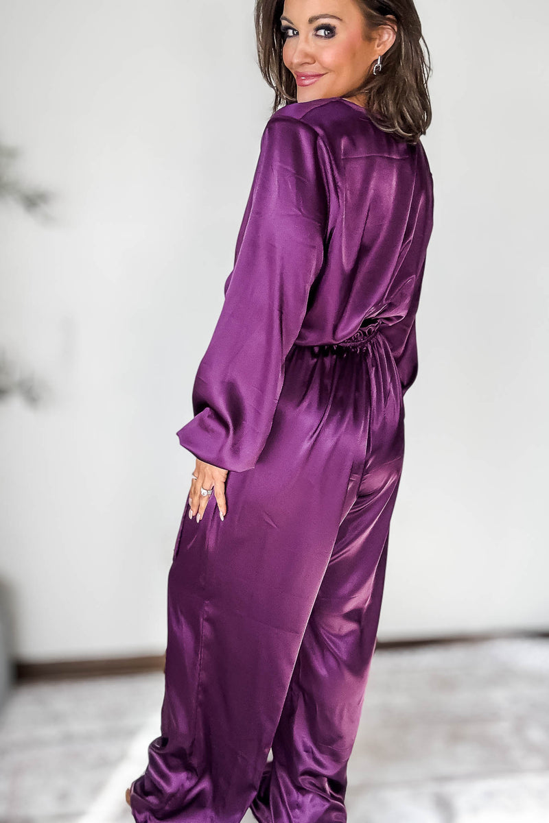 Satin Eggplant Surplus Jumpsuit