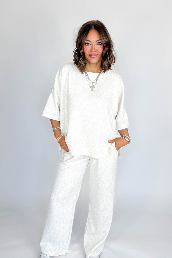 Scuba Heather Vanilla Round Neck Top With Side Slits