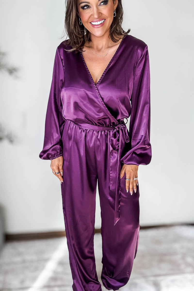 Satin Eggplant Surplus Jumpsuit