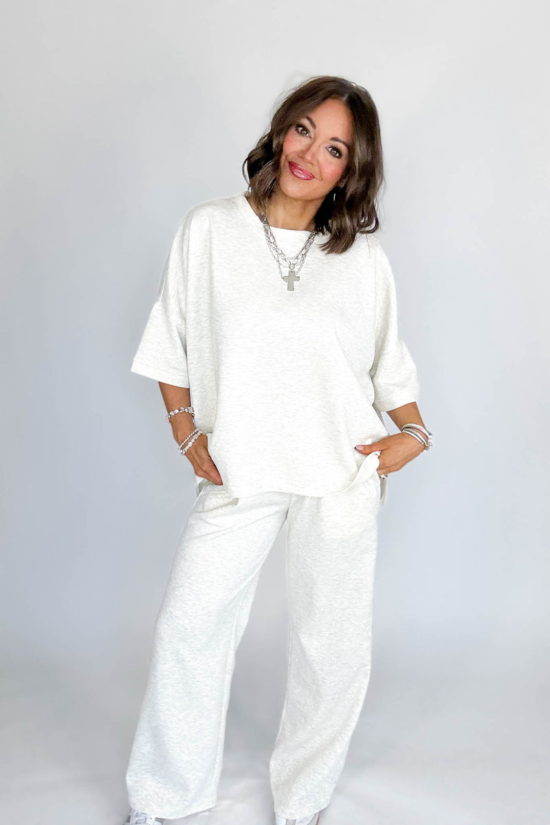 Scuba Heather Vanilla Round Neck Top With Side Slits