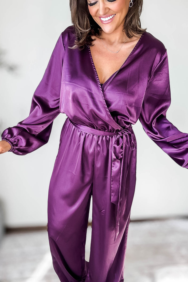 Satin Eggplant Surplus Jumpsuit