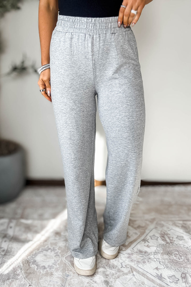 Fleece Heather Grey Mid-Rise Elastic Solid Pants