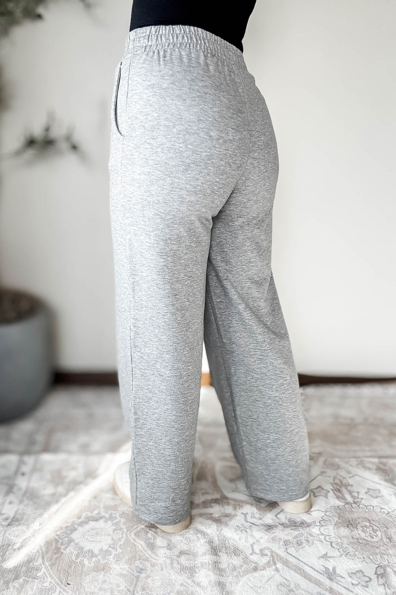 Fleece Heather Grey Mid-Rise Elastic Solid Pants