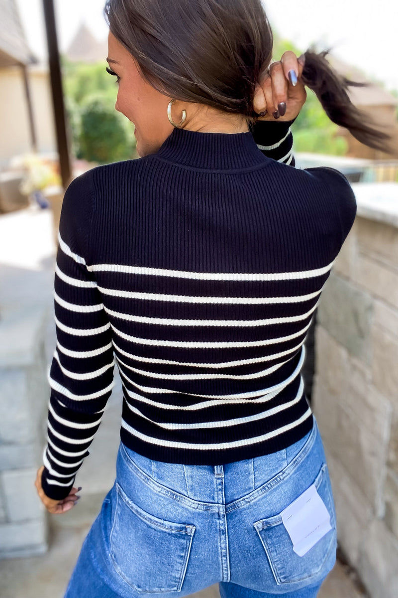 That Reminds Me Black Striped Sweater
