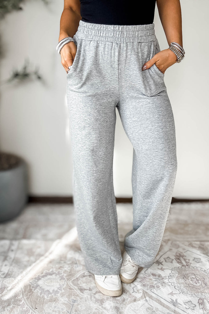 Fleece Heather Grey Mid-Rise Elastic Solid Pants