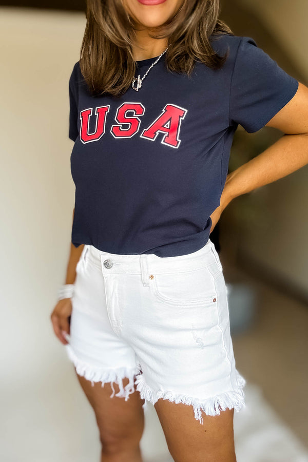 White High Rise Destructed Summer Fray Hem Shorts