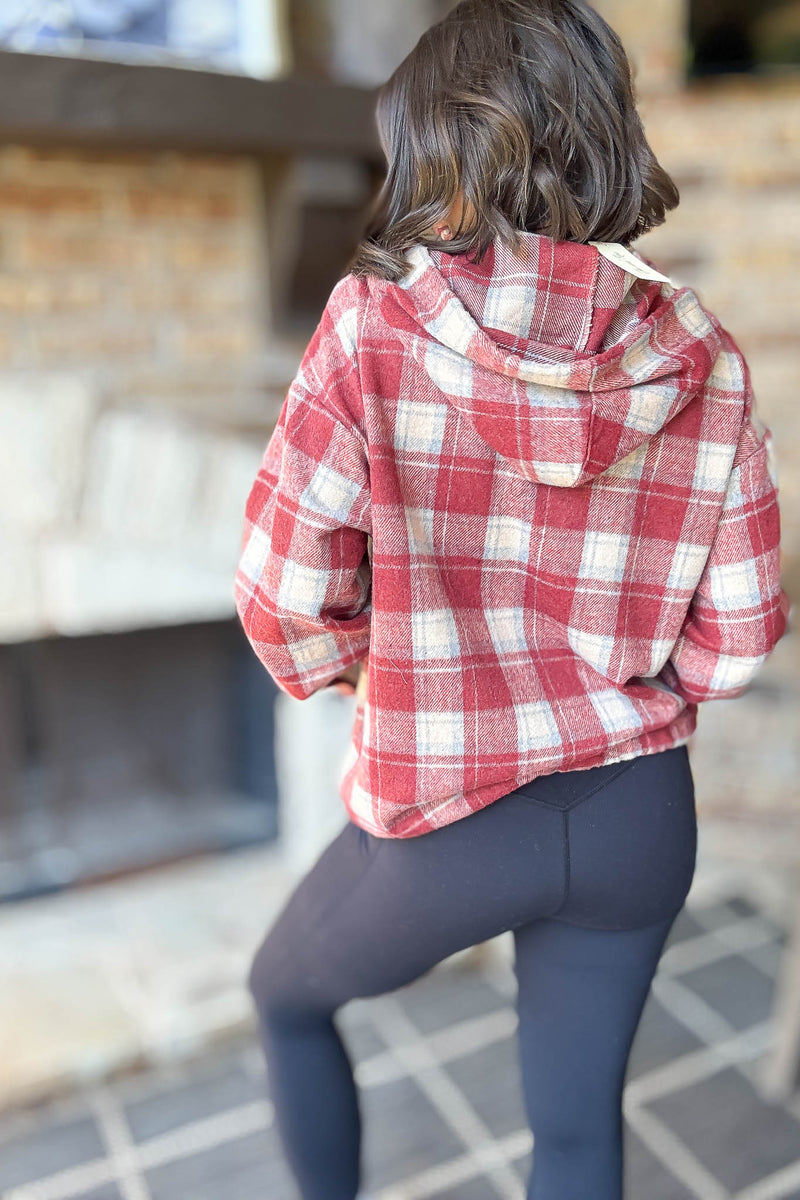 Flannel Red Plaid Pullover Hoodie W/ Kangaroo Pocket