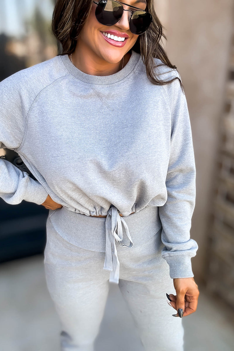 Heather Grey Brushed Waist Tie Crewneck