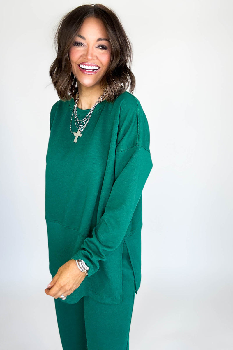 Hunter Green Scuba Side Slit Top