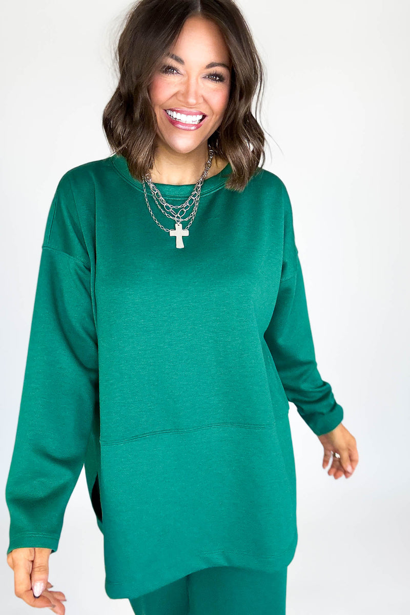 Hunter Green Scuba Side Slit Top