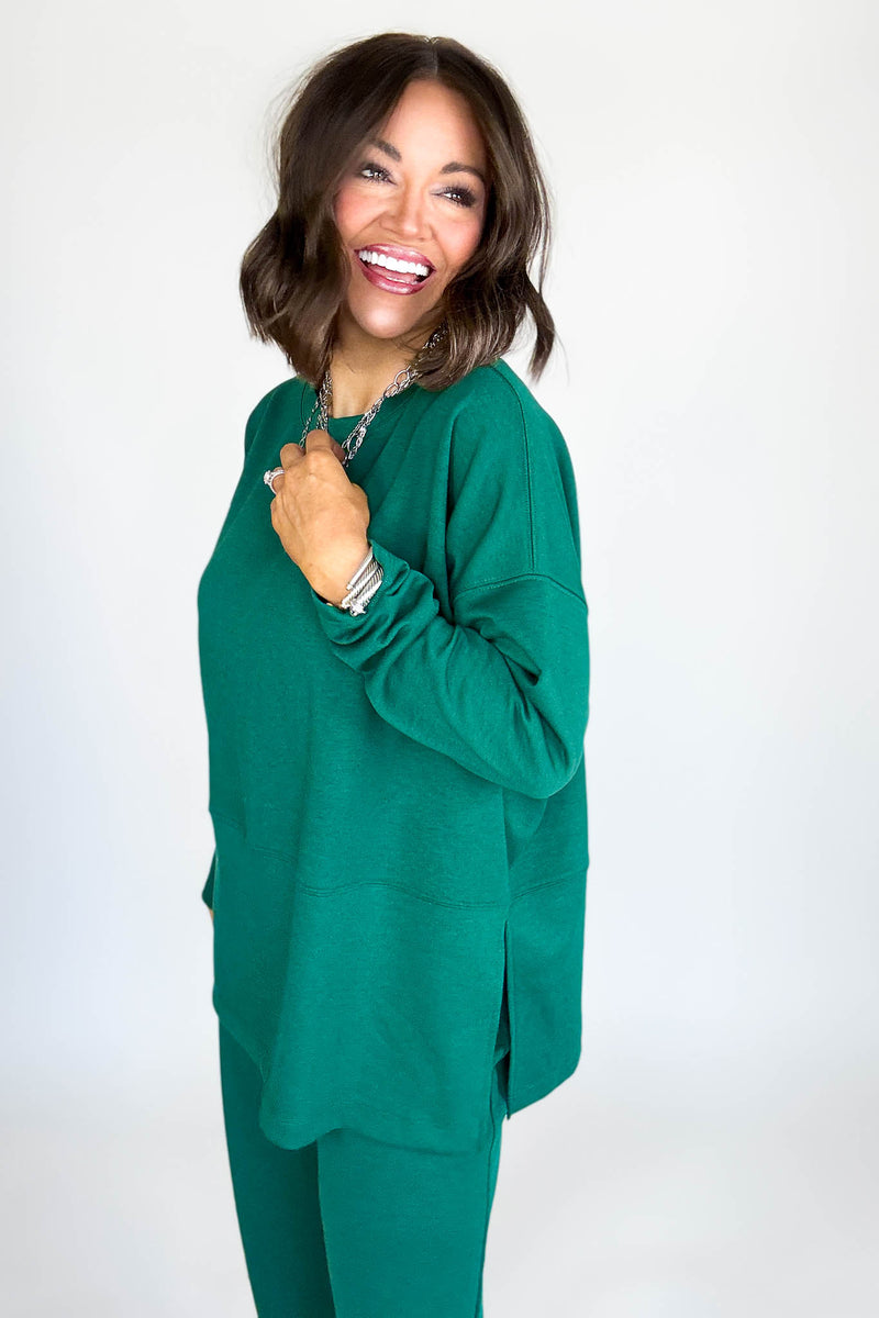 Hunter Green Scuba Side Slit Top