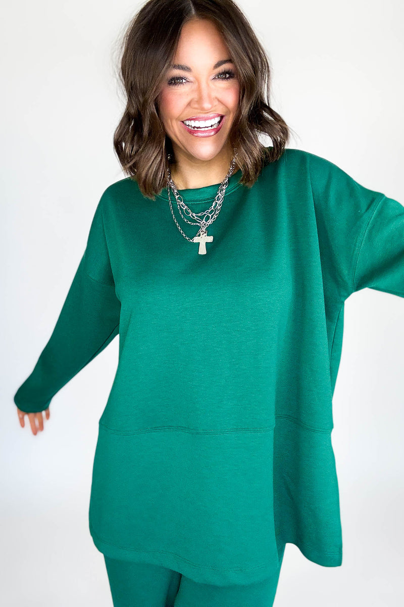 Hunter Green Scuba Side Slit Top