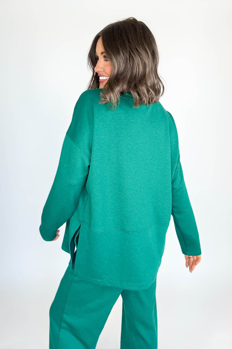 Hunter Green Scuba Side Slit Top