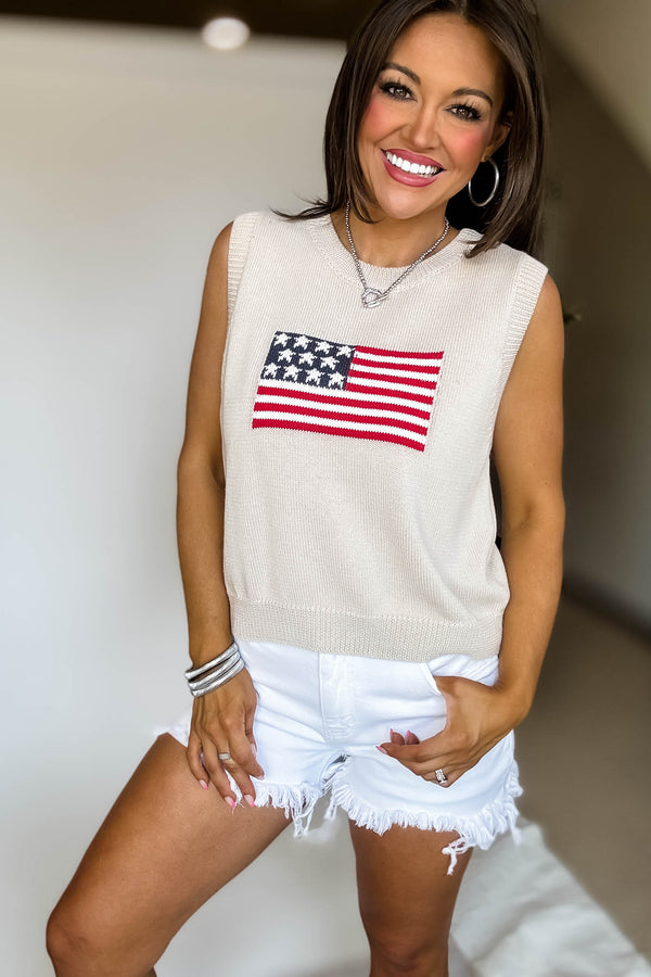 American Flag Sleeveless Sweater Top