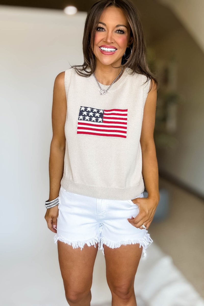 American Flag Sleeveless Sweater Top