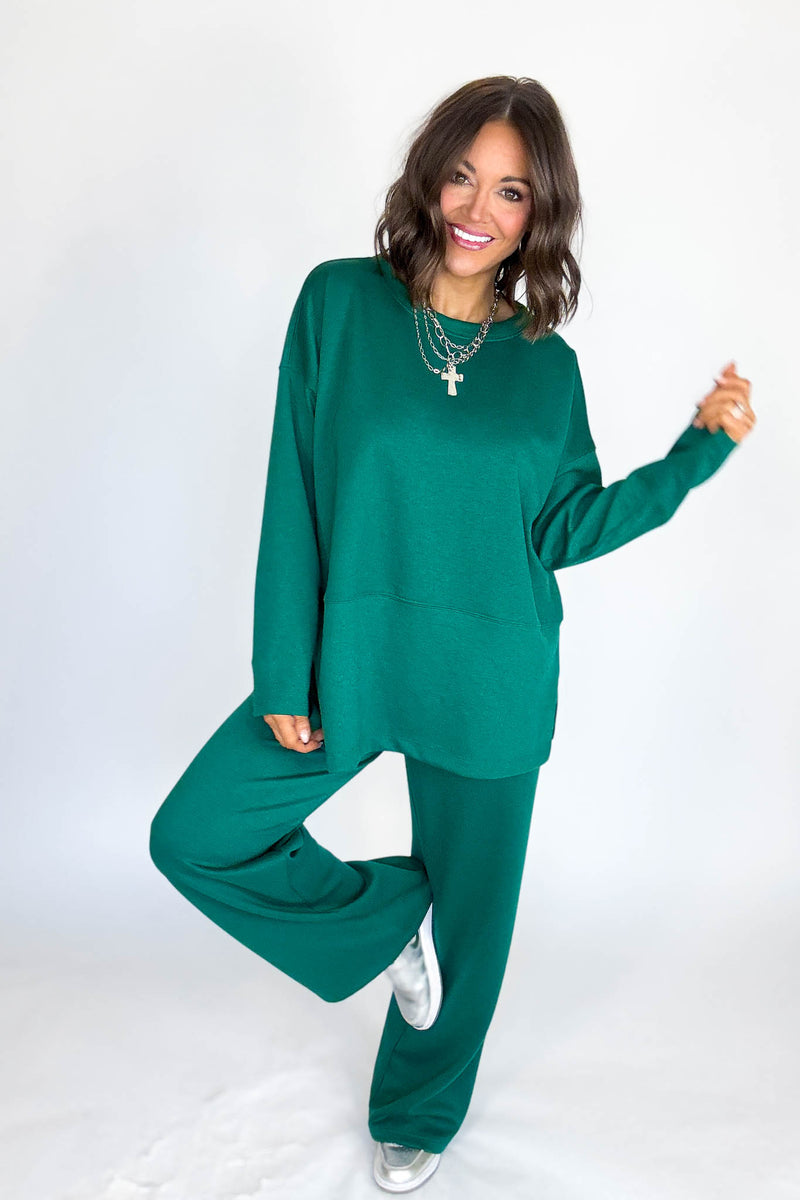 Hunter Green Scuba Side Slit Top