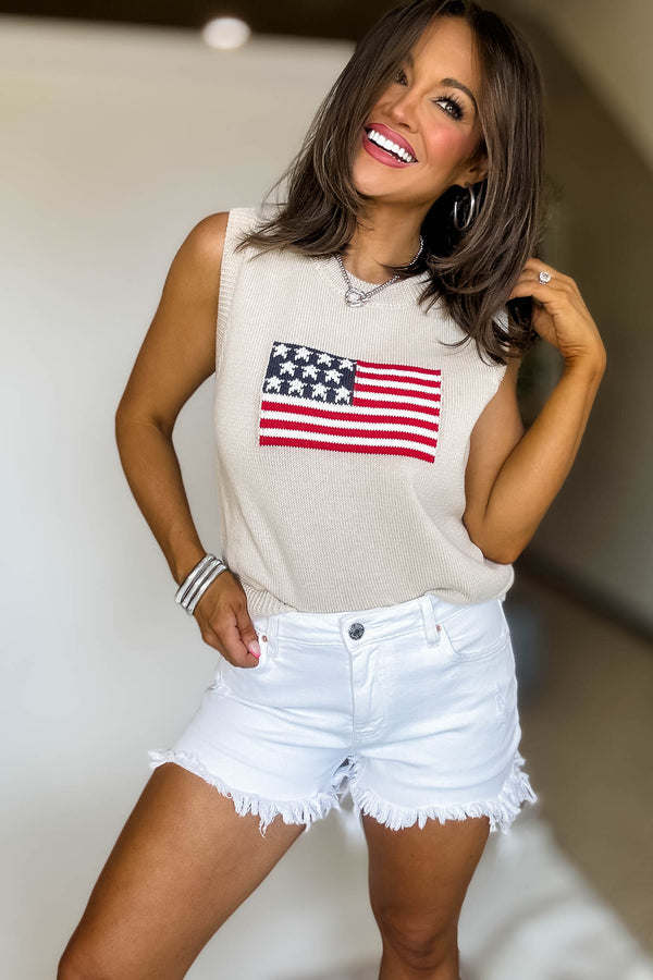 American Flag Sleeveless Sweater Top