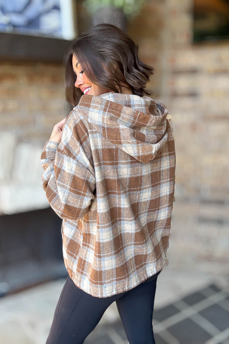 Flannel Mocha Plaid Pullover Hoodie W/ Kangaroo Pocket