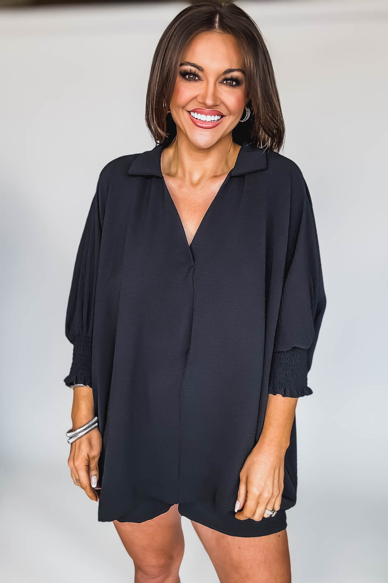 Angie Black Airflow Collar Top