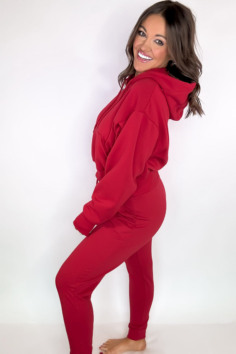 On Top Of The World Red Oversized Crop Hoodie